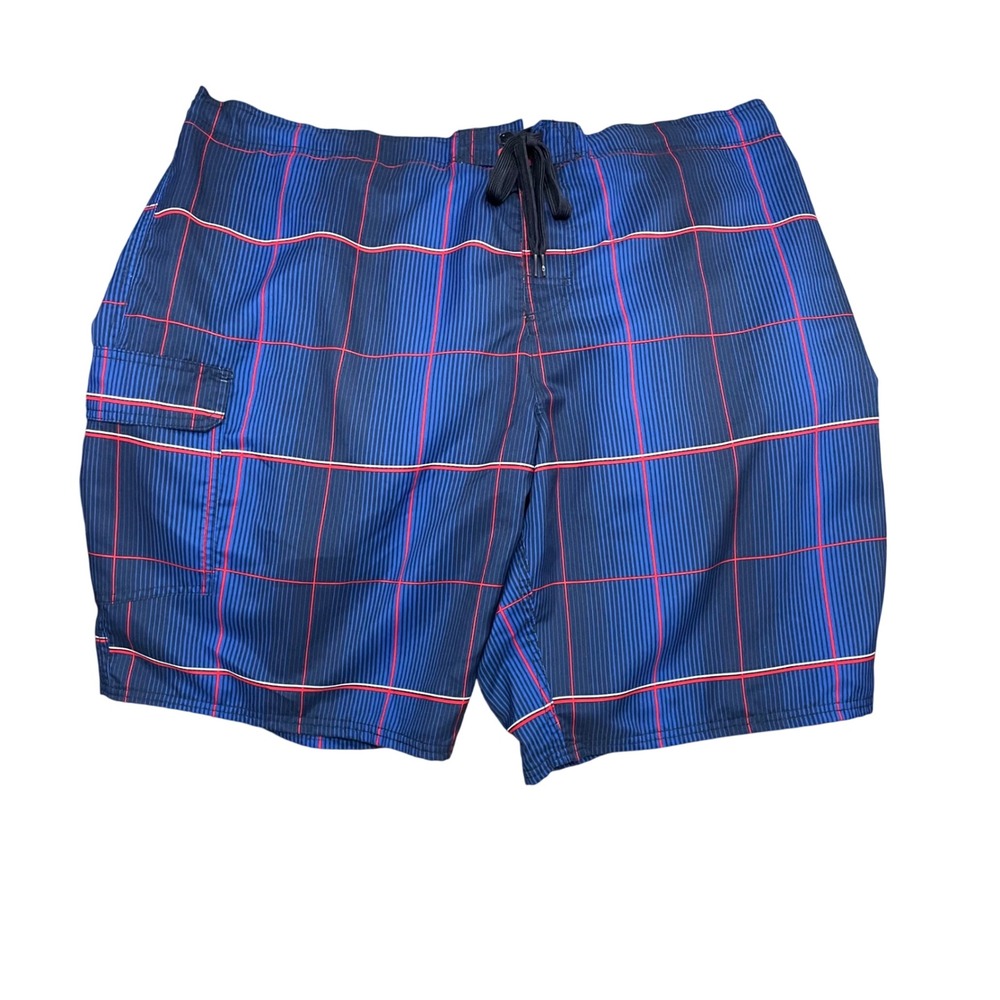 Ocean Pacific Mens‎ 3XL Swim Trunks Dark Navy Red Plaid Cargo Board Shorts 48-50
